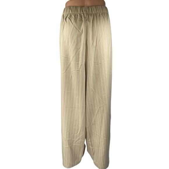 NEW H&M Divided Beige Tan Striped High Waist Wide Leg Trousers Dress Pants XXL - Picture 3 of 5